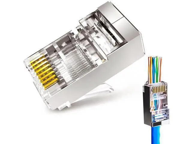 Alt view image 6 of 6 - 20 Pack Pass Through Shielded Cat6/Cat6a RJ45 Connectors, Gold Plated FTP STP Modular Plugs Fit Solid & Stranded Cat6 Cat6a Ethernet Cables