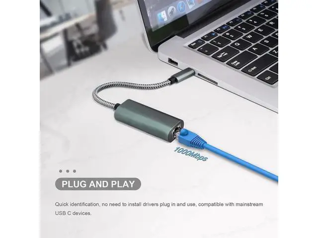 Alt view image 2 of 6 - USB C to Gigabit Ethernet Adapter, Type-C to RJ45 10/100/1000 Mbps LAN Network Dongle Compatible with MacBook Pro/Air, iPad Pro, iMac, XPS, Surface Pro & All Type-C Laptops