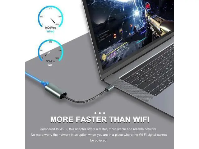 Alt view image 4 of 6 - USB C to Gigabit Ethernet Adapter, Type-C to RJ45 10/100/1000 Mbps LAN Network Dongle Compatible with MacBook Pro/Air, iPad Pro, iMac, XPS, Surface Pro & All Type-C Laptops