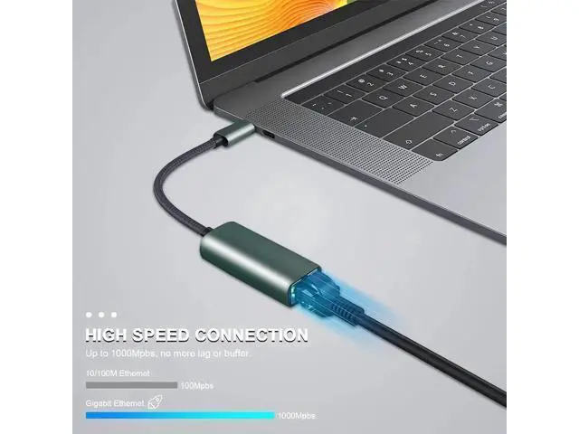 Alt view image 3 of 6 - USB C to Gigabit Ethernet Adapter, Type-C to RJ45 10/100/1000 Mbps LAN Network Dongle Compatible with MacBook Pro/Air, iPad Pro, iMac, XPS, Surface Pro & All Type-C Laptops