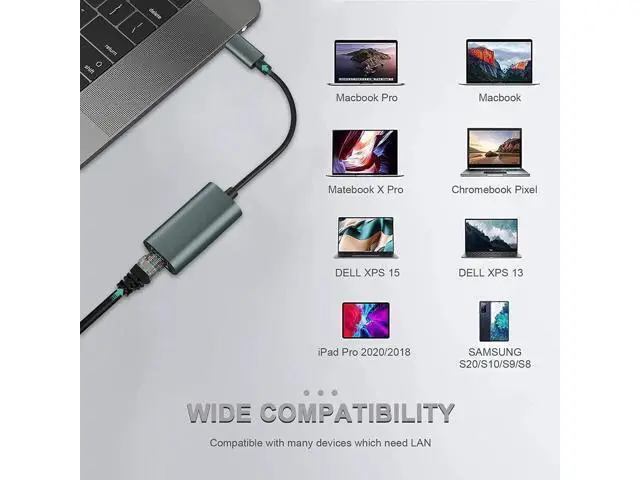 Alt view image 5 of 6 - USB C to Gigabit Ethernet Adapter, Type-C to RJ45 10/100/1000 Mbps LAN Network Dongle Compatible with MacBook Pro/Air, iPad Pro, iMac, XPS, Surface Pro & All Type-C Laptops