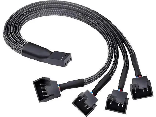 Alt view image 2 of 6 - 10 Inches Braided Sleeved 1-to-4 PWM 4-Pin Fan Splitter Y Cable, Motherboard Fan Header 1 to 4 Power Adapter for CPU & PC Chassis Cooling Fans