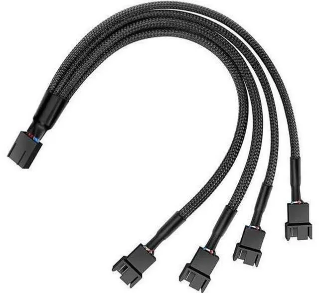 Main image of 10 Inches Braided Sleeved 1-to-4 PWM 4-Pin Fan Splitter Y Cable, Motherboard Fan Header 1 to 4 Power Adapter for CPU & PC Chassis Cooling Fans