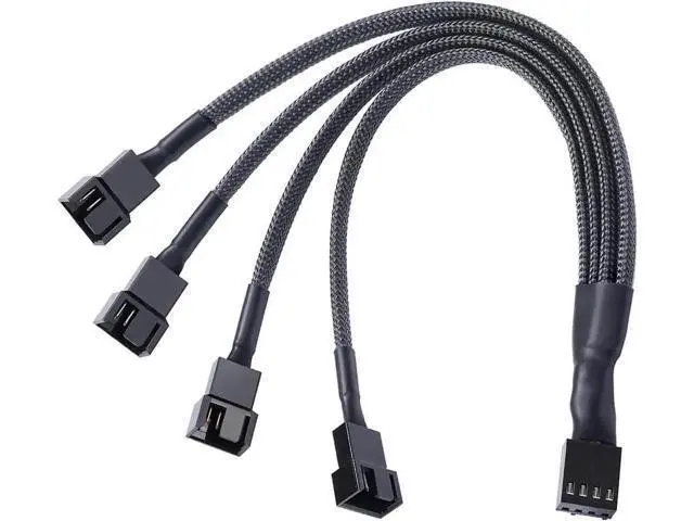 Alt view image 3 of 6 - 10 Inches Braided Sleeved 1-to-4 PWM 4-Pin Fan Splitter Y Cable, Motherboard Fan Header 1 to 4 Power Adapter for CPU & PC Chassis Cooling Fans
