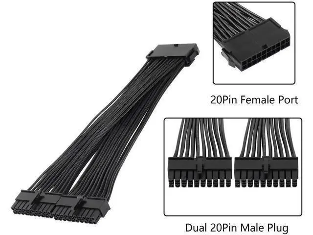 Alt view image 3 of 5 - 24cm ATX 20Pin PSU Splitter Cable, 18AWG 20Pin Female to Dual Male Power Extension Cord for Desktop Power Supply Expansion