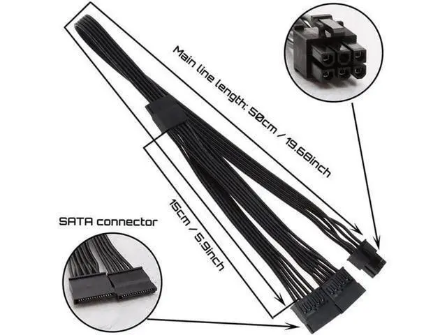 Alt view image 4 of 6 - 20in 6-Pin to 3X 15-Pin SATA Power Cable for Corsair Modular PSUs
