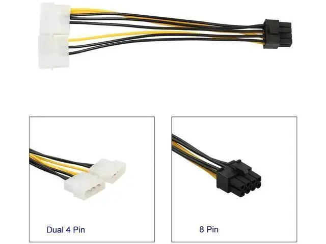 Alt view image 3 of 3 - 18cm PCIe 8(6+2) Pin to Dual 4 Pin GPU Power Adapter Cable, Graphics Card Auxiliary Power Conversion Cord