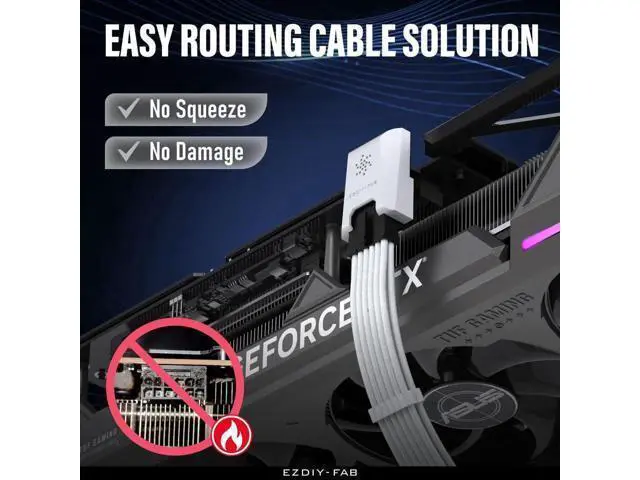 Alt view image 6 of 7 - White 90-Degree Standard PCIe 5.0 12VHPWR GPU Power Adapter, 12+4 Pin Angled Power Bridge Compatible with RTX 4090/4080/4070 Ti Graphics Cards