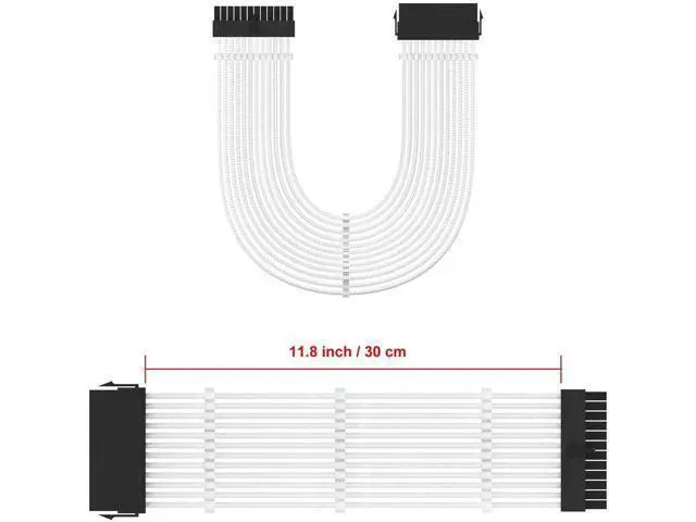Alt view image 5 of 7 - White Braided 24Pin ATX Extension Cable, 11.8 Inch Male to Female with 3 Cable Combs