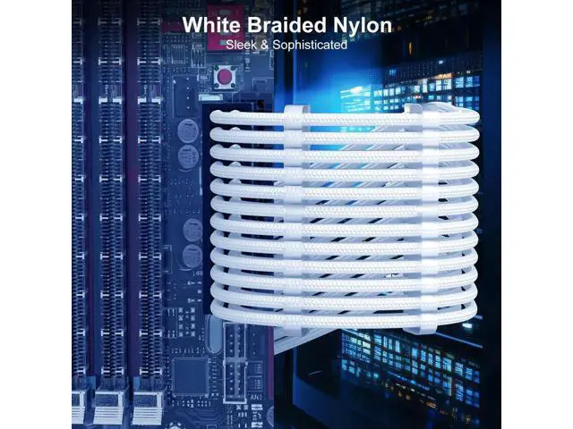 Alt view image 7 of 7 - White Braided 24Pin ATX Extension Cable, 11.8 Inch Male to Female with 3 Cable Combs