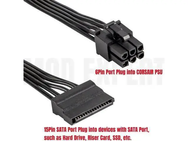 Alt view image 2 of 6 - 6Pin to 3x Straight SATA Power Cable, 18AWG 50+15+15cm Modular PSU Cord Compatible with Corsair SF450 SF600 SF750 SFX Power Supply for SSD & HDD