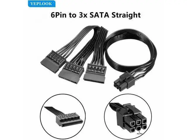 Alt view image 4 of 6 - 6Pin to 3x Straight SATA Power Cable, 18AWG 50+15+15cm Modular PSU Cord Compatible with Corsair SF450 SF600 SF750 SFX Power Supply for SSD & HDD