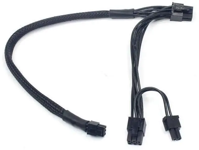 Main image of 30cm+15cm Mini 6Pin to PCIe 6Pin & 8Pin(6+2) GPU Power Cable with Wire Sleeve, Dual PCI-E Ports Compatible with Mac Pro G5