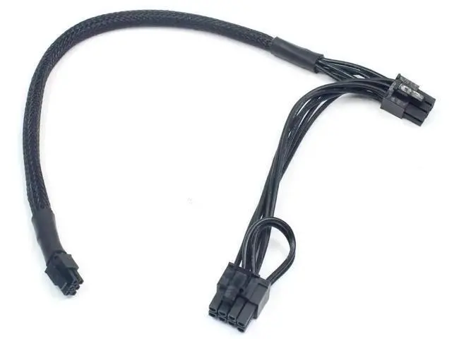 Alt view image 2 of 6 - 30cm+15cm Mini 6Pin to PCIe 6Pin & 8Pin(6+2) GPU Power Cable with Wire Sleeve, Dual PCI-E Ports Compatible with Mac Pro G5