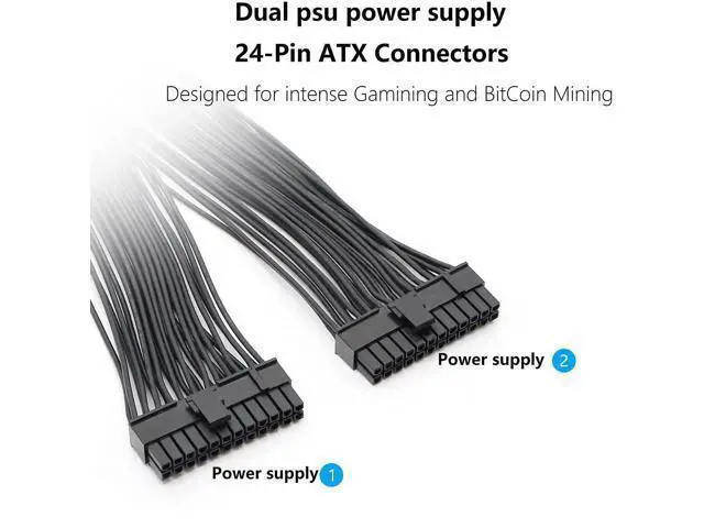 Alt view image 7 of 7 - 32CM(1Ft) ATX 24Pin (20+4) Y-Splitter Power Cable, PSU Female to Dual Male Adapter Cord for Dual Motherboard Synchronous Power Supply