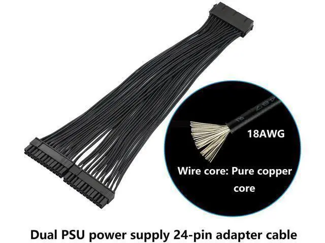 Alt view image 5 of 7 - 32CM(1Ft) ATX 24Pin (20+4) Y-Splitter Power Cable, PSU Female to Dual Male Adapter Cord for Dual Motherboard Synchronous Power Supply