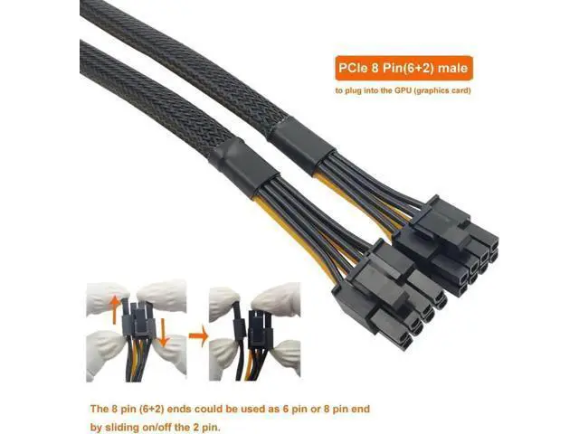 Alt view image 2 of 4 - 33cm (13 Inch) Sleeved PCIe 8 Pin Female to Dual 8 Pin (6+2 Detachable) GPU Power Splitter Extension Cable