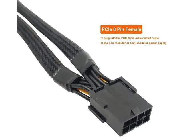 Alt view image 3 of 4 - 33cm (13 Inch) Sleeved PCIe 8 Pin Female to Dual 8 Pin (6+2 Detachable) GPU Power Splitter Extension Cable
