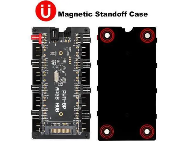 Alt view image 3 of 6 - 2-in-1 PWM & ARGB Controller Hub, 8-Port 12V 4Pin Fan + 5V 3Pin ARGB, Wireless IR Remote, PMMA Casing & Magnetic Standoff, Compatible with ASUS AURA / MSI LED Strips & PC Radiators