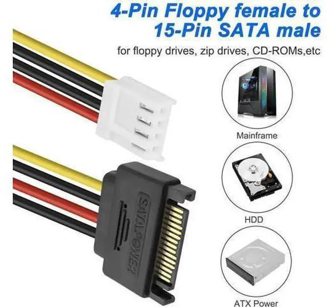 Alt view image 3 of 7 - 2 Pack 20CM 4Pin FDD to 15Pin SATA Male Power Cable for Hard Drives