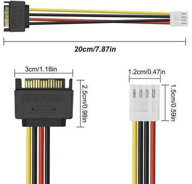 Alt view image 2 of 7 - 2 Pack 20CM 4Pin FDD to 15Pin SATA Male Power Cable for Hard Drives