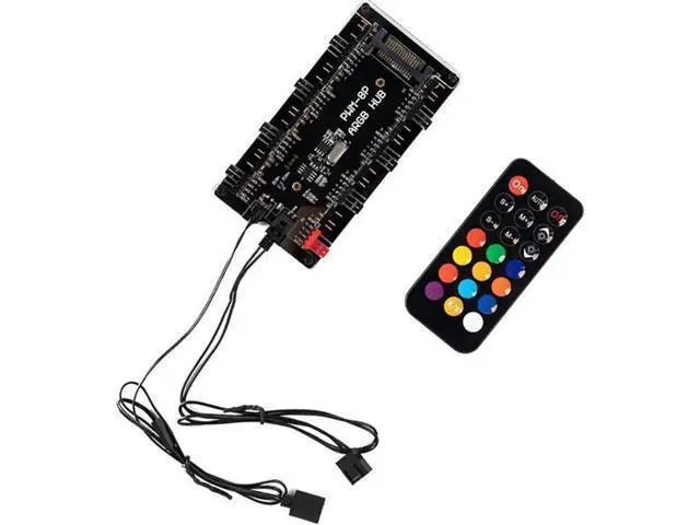 Alt view image 4 of 6 - 2-in-1 PWM & ARGB Controller Hub, 8-Port 12V 4Pin Fan + 5V 3Pin ARGB, Wireless IR Remote, PMMA Casing & Magnetic Standoff, Compatible with ASUS AURA / MSI LED Strips & PC Radiators