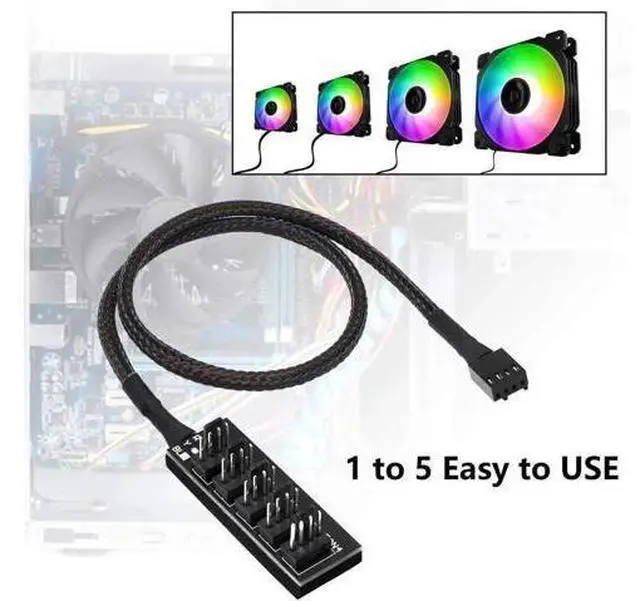 Alt view image 2 of 7 - 2 Pack 14.8 Inch 1-to-5 PWM Fan Splitter Hub Cable, 4Pin Fan Power Extension Cord Compatible with 3Pin/4Pin ATX PC Case & CPU Cooling Fans