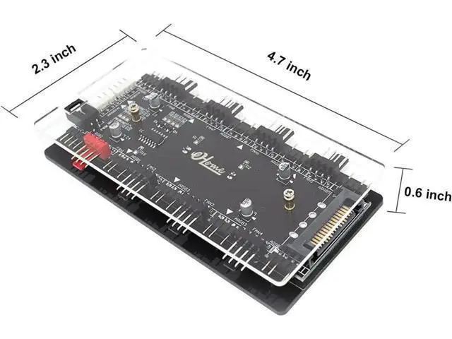 Alt view image 2 of 7 - 4-Pin PWM & ARGB 2-in-1 Hub, 8 Ports 12V 4Pin to 5V 3Pin ARGB Converter Controller, SATA Powered with PMMA Case & Magnetic Standoff