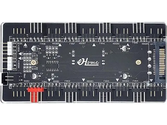 Alt view image 3 of 7 - 4-Pin PWM & ARGB 2-in-1 Hub, 8 Ports 12V 4Pin to 5V 3Pin ARGB Converter Controller, SATA Powered with PMMA Case & Magnetic Standoff