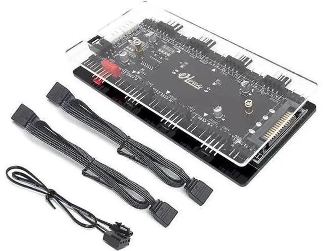Main image of 4-Pin PWM & ARGB 2-in-1 Hub, 8 Ports 12V 4Pin to 5V 3Pin ARGB Converter Controller, SATA Powered with PMMA Case & Magnetic Standoff