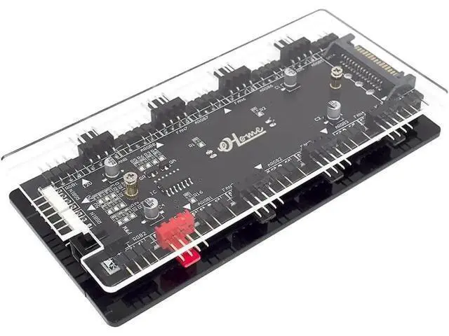 Alt view image 5 of 7 - 4-Pin PWM & ARGB 2-in-1 Hub, 8 Ports 12V 4Pin to 5V 3Pin ARGB Converter Controller, SATA Powered with PMMA Case & Magnetic Standoff