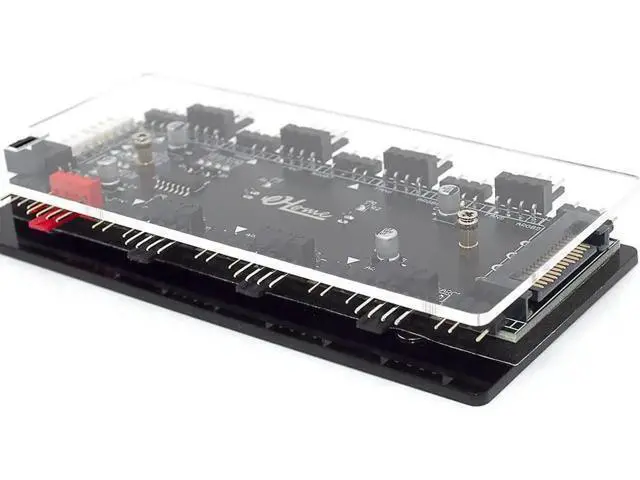 Alt view image 7 of 7 - 4-Pin PWM & ARGB 2-in-1 Hub, 8 Ports 12V 4Pin to 5V 3Pin ARGB Converter Controller, SATA Powered with PMMA Case & Magnetic Standoff