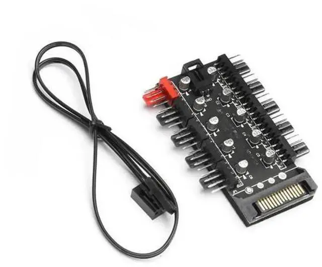 Main image of 1-to-10 Port 4-Pin PWM Fan Hub Splitter, Motherboard Fan Header Extension Adapter, 12V Independent Power Supply PC Fan Speed Controller