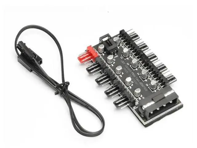 Alt view image 3 of 3 - 1-to-10 Port 4-Pin PWM Fan Hub Splitter, Motherboard Fan Header Extension Adapter, 12V Independent Power Supply PC Fan Speed Controller