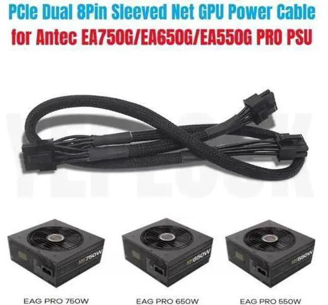 Main image of 60+20CM Sleeved PCIe Dual 8Pin (6+2Pin) GPU Power Cable for Antec EAG 550W/650W/750W PRO