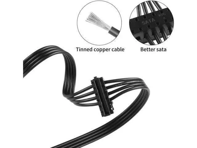 Alt view image 2 of 6 - 2-Pack 45cm ATX Mini 4-Pin to Dual Right-Angle 15Pin SATA Power Splitter Cable