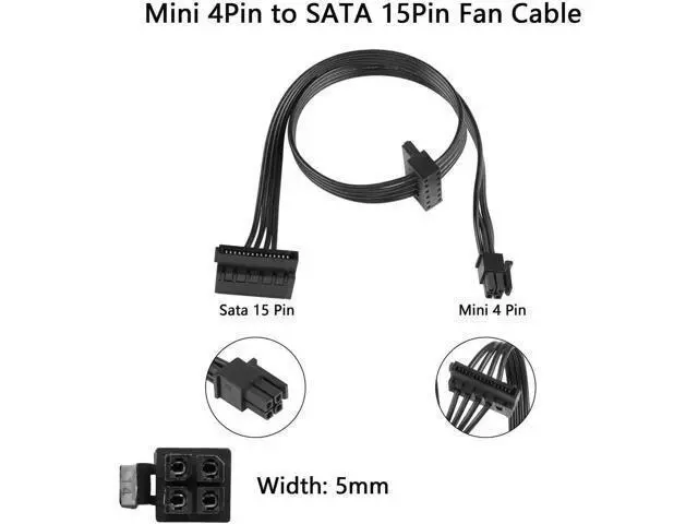 Alt view image 3 of 6 - 2-Pack 45cm ATX Mini 4-Pin to Dual Right-Angle 15Pin SATA Power Splitter Cable