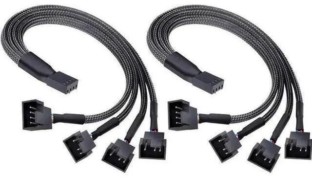 Main image of 2-Pack 10 Inch Sleeved 4-Pin PWM Fan 1-to-4 Y Splitter Cable, Motherboard CPU Fan Header 1 to 4 Port Internal Extension Adapter for Chassis Cooling Fans