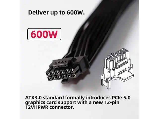 Alt view image 5 of 5 - 17cm 12VHPWR Male to Female Extension Cable, ATX3.0 PCIe5.0 16Pin(12+4) GPU Power Cord for RTX 3080, 3090Ti