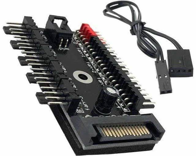 Main image of 1-Pack 10-Way 4Pin PWM Fan Hub, SATA Powered 1 to 10 Fan Splitter with Cable