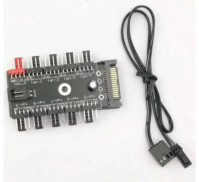 Alt view image 3 of 5 - 1-Pack 10-Way 4Pin PWM Fan Hub, SATA Powered 1 to 10 Fan Splitter with Cable