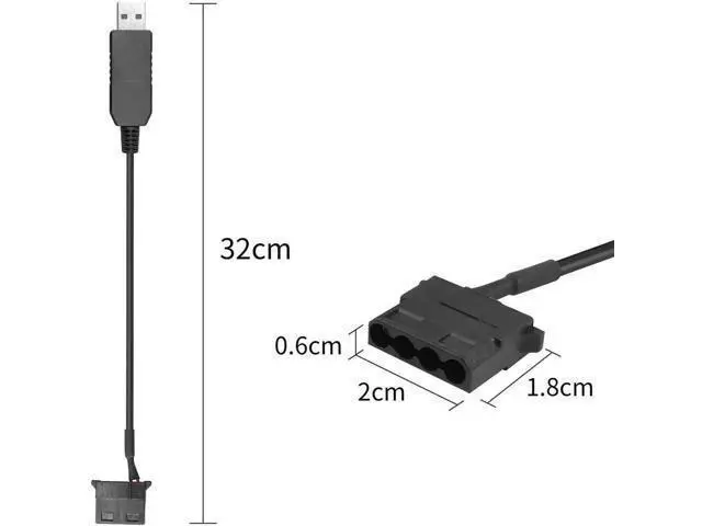 Alt view image 4 of 7 - 2 Pack USB to 12V Molex Fan Step-Up Power Cable, 30cm(11.8 Inch) USB Port to Molex Adapter Cord for PC Cooling Fan Power Supply