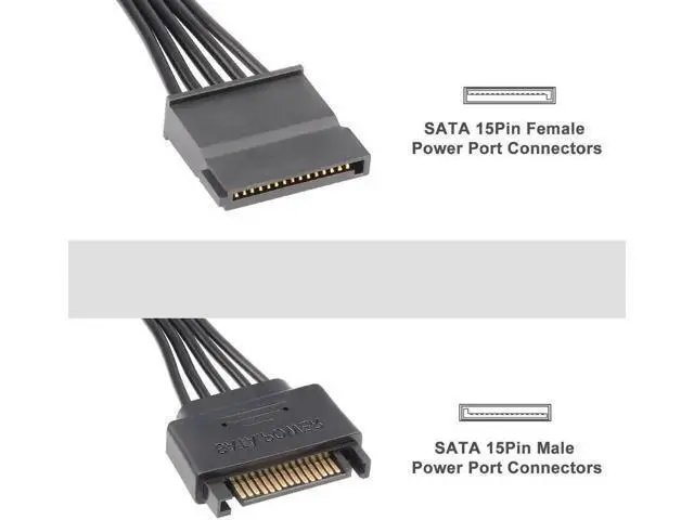 Alt view image 3 of 7 - 2 Pack 10 Inch Black 15 Pin SATA Power Extension Cable, SATA Male to Female Power Cord