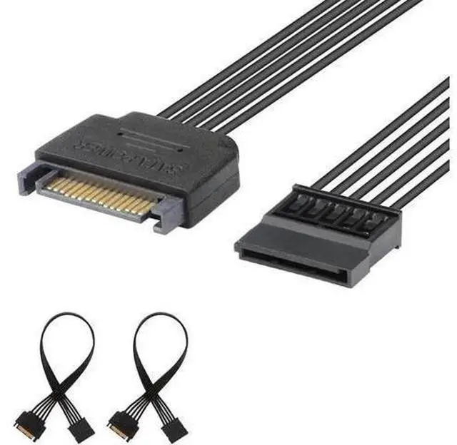 Main image of 2 Pack 10 Inch Black 15 Pin SATA Power Extension Cable, SATA Male to Female Power Cord