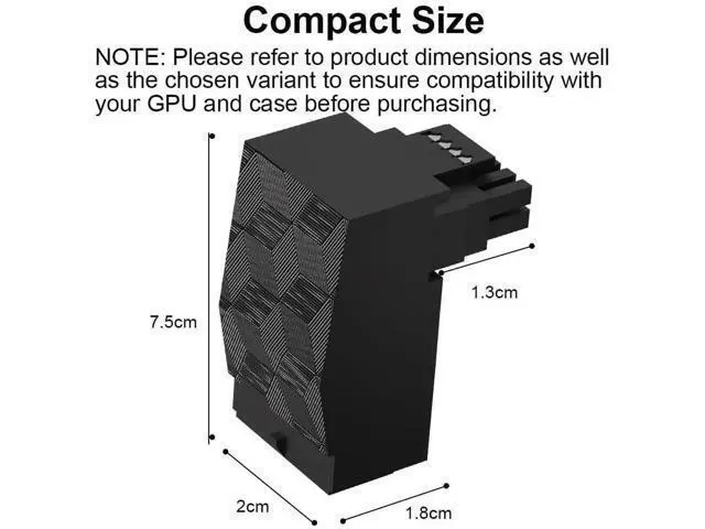 Alt view image 2 of 6 - Type B 90° Right Angle 12VHPWR Adapter, PCIe 5.0 16Pin GPU Power Connector, 600W, Compatible with RTX 3090Ti 4070Ti 4080 4090