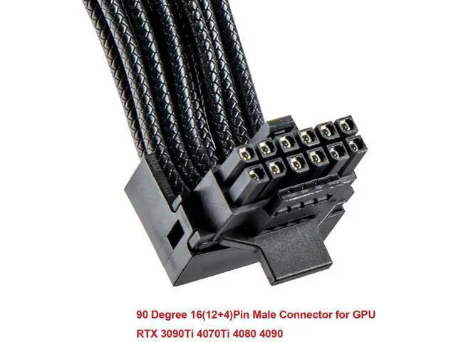 Alt view image 3 of 6 - Type B 90 Degree 12VHPWR Adapter Cable, PCIe 5.0 16AWG 12+4Pin 16Pin GPU Right Angle Power Extender, 12VHPWR Male to Dual 8Pin Female Cord for RTX 3090Ti, 4070Ti, 4080, 4090 Graphics Cards