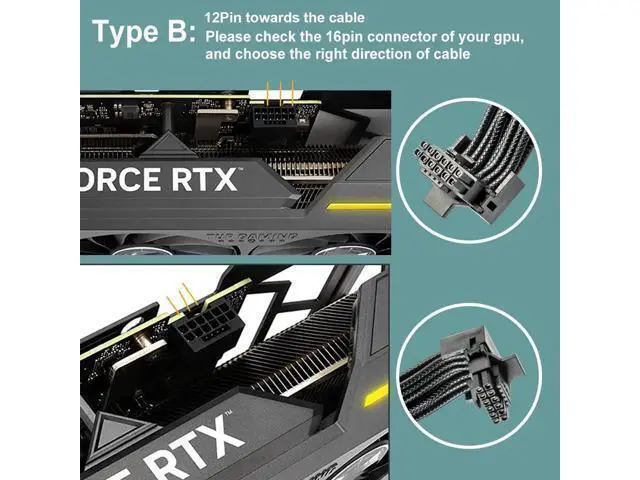 Alt view image 4 of 6 - Type B 90 Degree 12VHPWR Adapter Cable, PCIe 5.0 16AWG 12+4Pin 16Pin GPU Right Angle Power Extender, 12VHPWR Male to Dual 8Pin Female Cord for RTX 3090Ti, 4070Ti, 4080, 4090 Graphics Cards