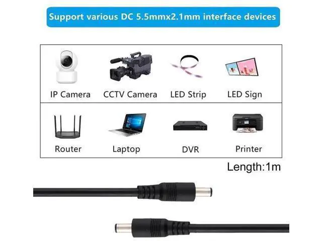 Alt view image 5 of 6 - 1m Black 8A 5.5x2.1mm Male to Male DC Power Extension Cable, High Current DC Plug Adapter Cord