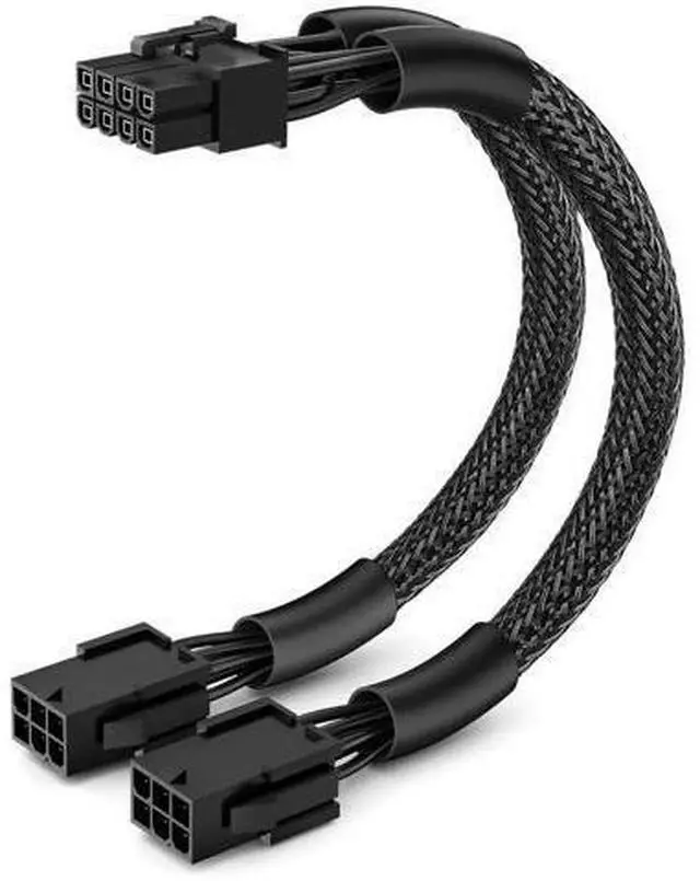 Main image of 9 Inch Braided PCIe Power Adapter Cable, Dual 6-Pin Female to Single 8-Pin Male GPU Power Connector, 1 Pack