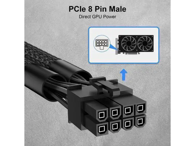Alt view image 2 of 7 - 9 Inch Braided PCIe Power Adapter Cable, Dual 6-Pin Female to Single 8-Pin Male GPU Power Connector, 1 Pack